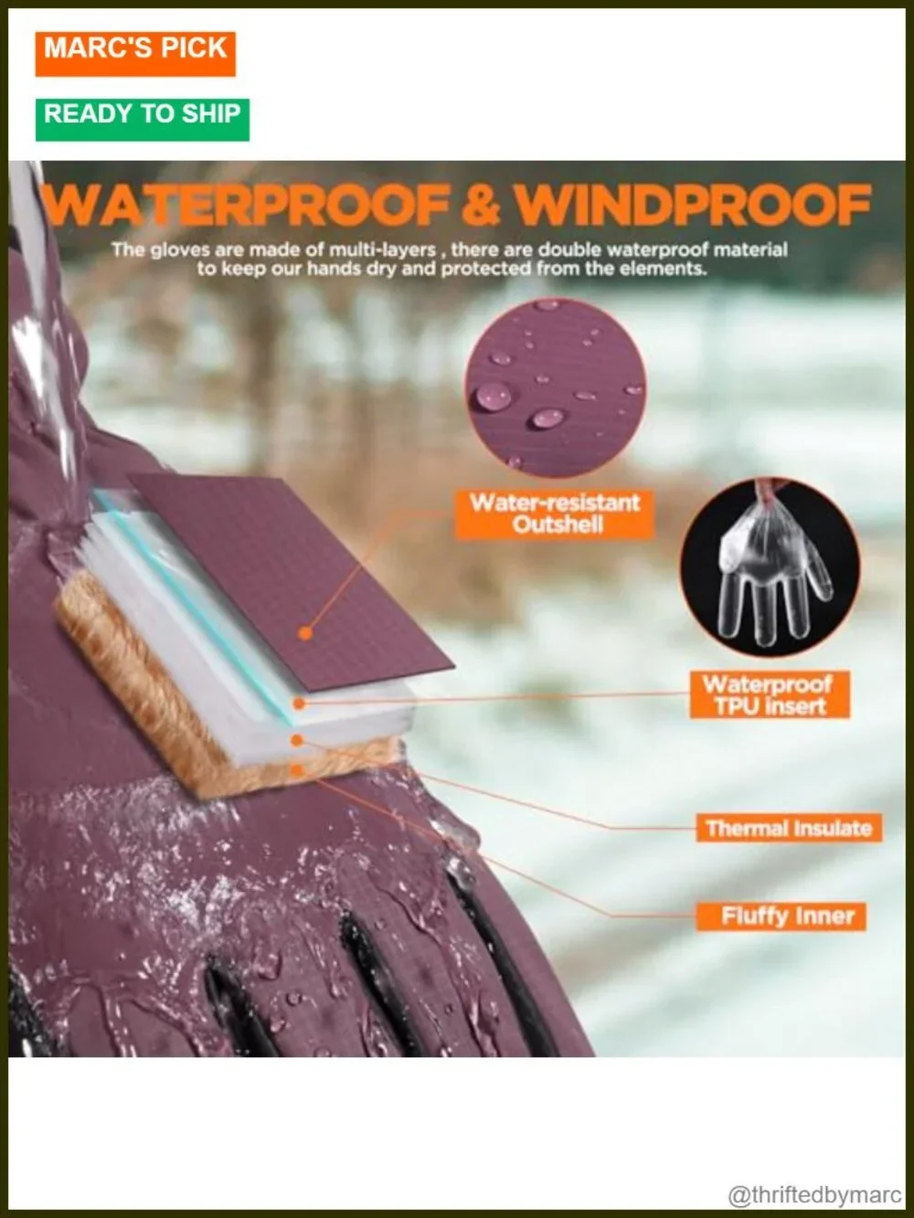 Winter Waterproof Ski Gloves with Touchscreen Fingers, Windproof Thermal for